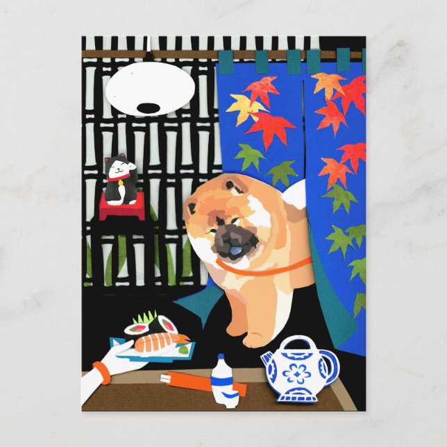 IRRASHAIMASE Chow papercut vykort (Framsida)