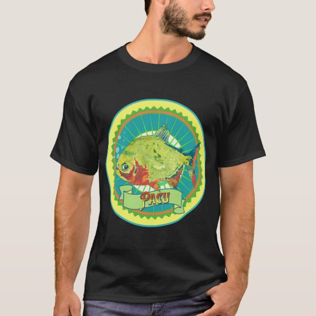 Irriterad grön och orange pacu fisk t shirt (Framsida)