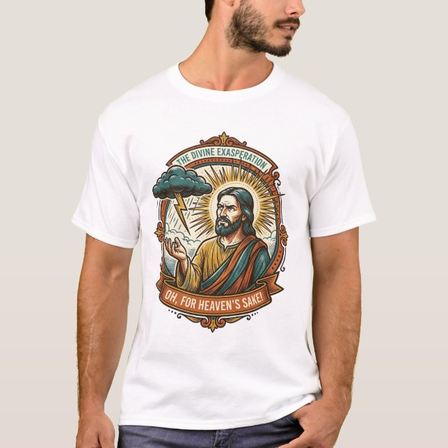 Irriterad Jesus Mörkt Regn Moln Blixt Väder Hu T Shirt (Framsida)
