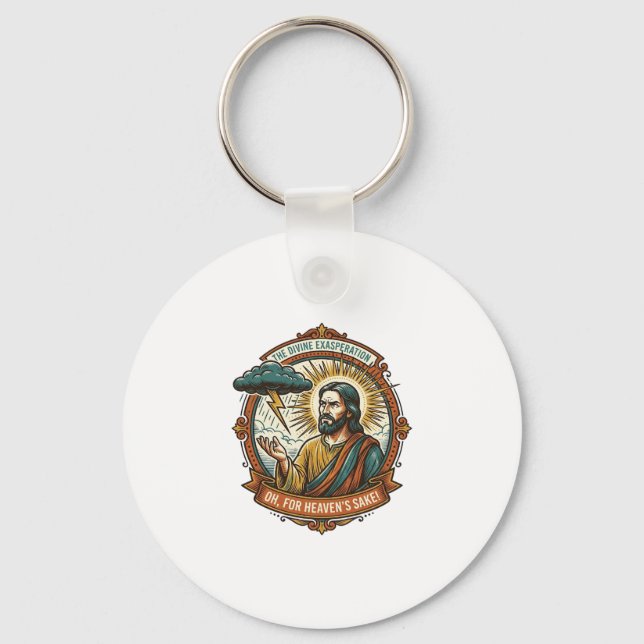 Irriterad Jesus Mörkt Regnmoln Blixt Vädret Hu Nyckelring (Framsida)