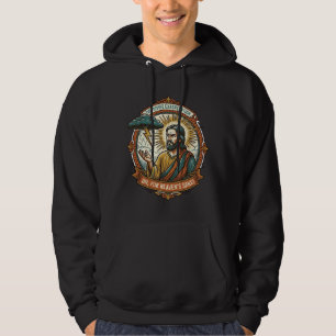 Irriterad Jesus Mörkt Regnmoln Blixt Vädret Humor Hoodie