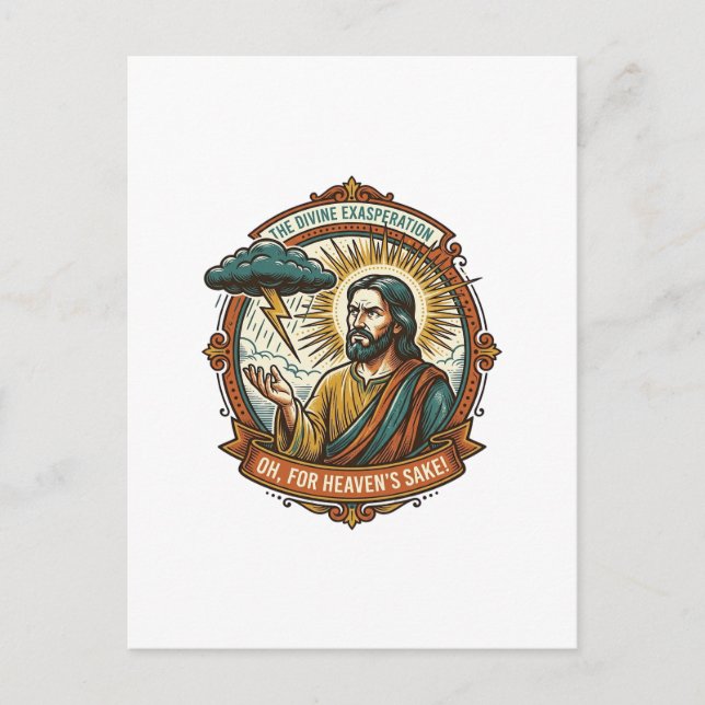 Irriterad Jesus Mörkt Regnmoln Blixt Vädret Humor Vykort (Framsida)