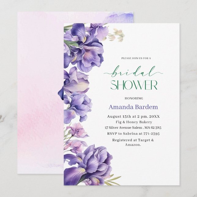 IRS FLOWER Watercolor möhippa Inbjudningar (Fram/baksida)