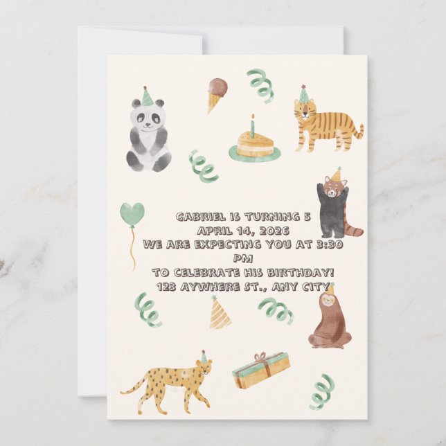 irthday Invitation for Boys Cute Safari Animals Inbjudningar (Framsida)