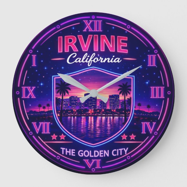 Irvine California Modern Skyline Stor Klocka (Framsida)