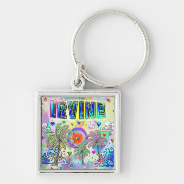 Irvine Deep Dream Keychain Fyrkantig Silverfärgad Nyckelring (Framsidan)