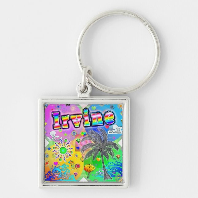 Irvine Quadro Seasons Keychain Fyrkantig Silverfärgad Nyckelring (Framsidan)