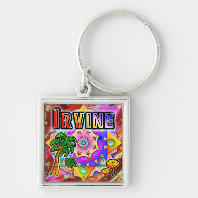 Irvine Tropiends Keychain Fyrkantig Silverfärgad Nyckelring (Framsidan)