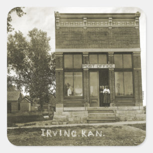 IRVING KANSAS POST OFFICE PHOTO MARSHALL COUNTY KS FYRKANTIGT KLISTERMÄRKE