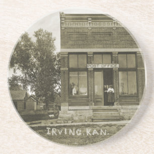 IRVING KANSAS POST OFFICE PHOTO MARSHALL COUNTY KS UNDERLÄGG SANDSTEN