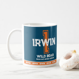 Irwin namn betydelse sportmonogram orange blå kaffemugg
