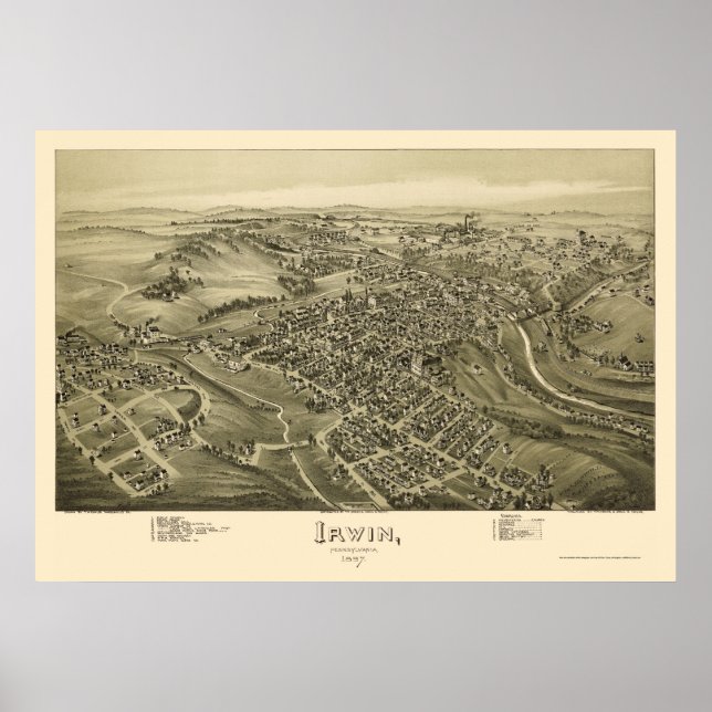 Irwin, PA Panoramic Karta - 1897 Poster (Framsidan)