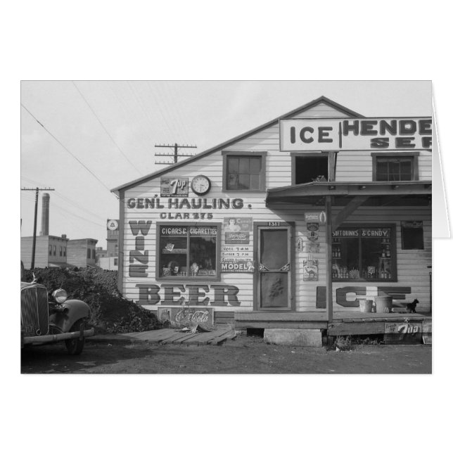 Is hus och butik, 1937 hälsningskort (Framsidan Horizontal)