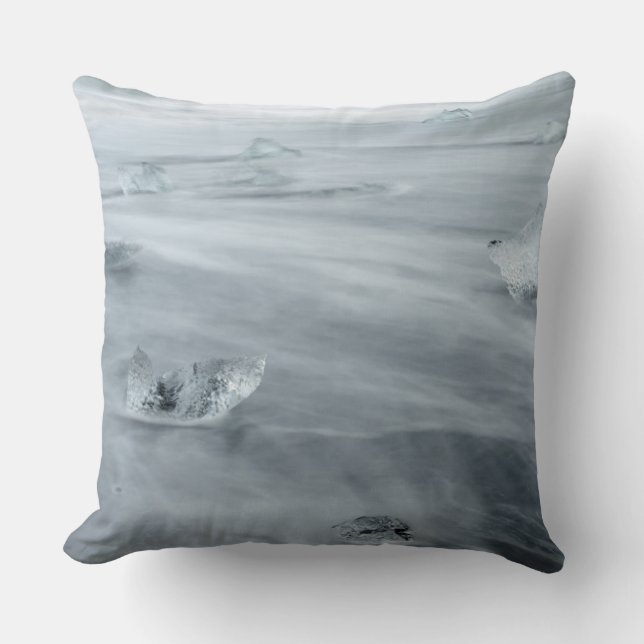 Is och vatten på en strand, Island Kudde (Framsida)