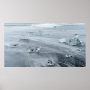Is och vatten på en strand, Island Poster