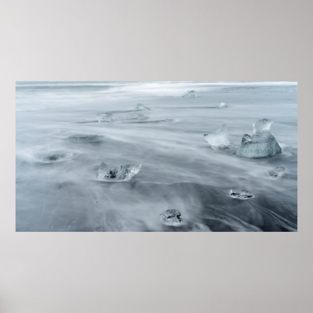 Is och vatten på en strand, Island Poster (Framsidan)