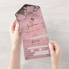 Is Rosa Blommig Sweet Sixteen Allt i Ett Invi