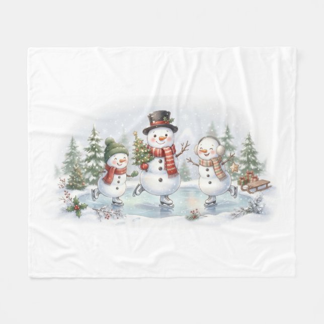 Is Skridsko Snömannafamilj Fleecefilt (Framsidan (Horisontell))