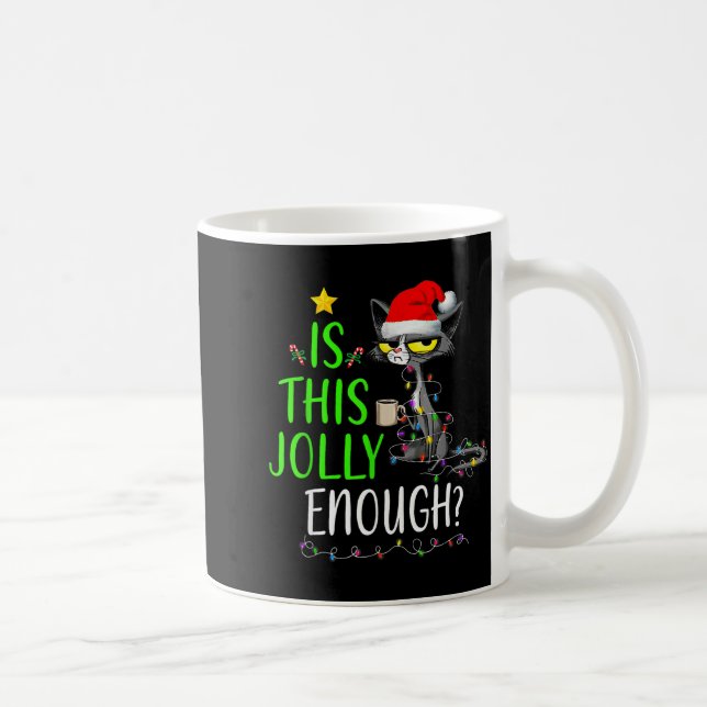 Is This Jolly Enough Black Cat Merry Christmas Tre Kaffemugg (Höger)