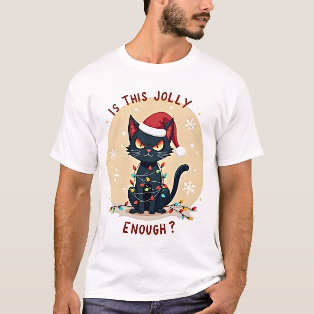 Is This Jolly Enough Funny Black Cat Christmas Tre T Shirt (Framsida)