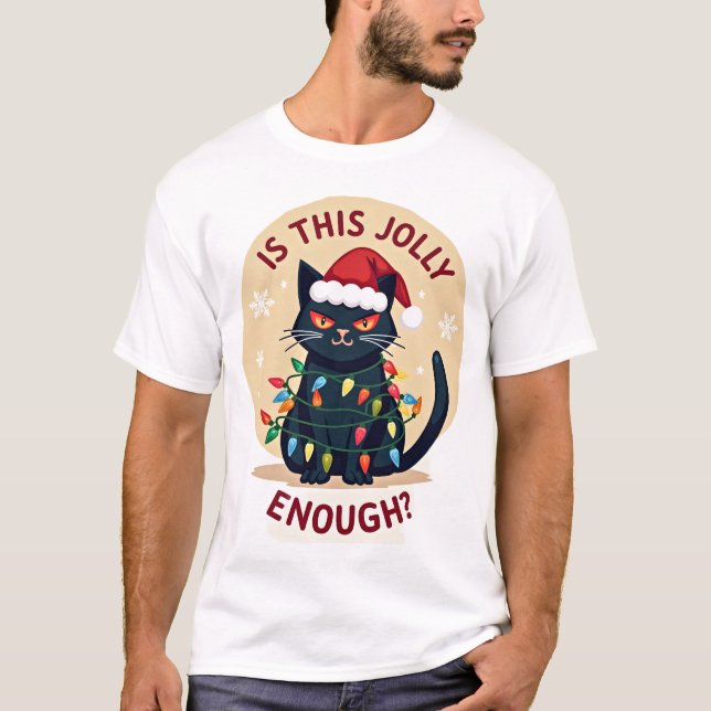 Is This Jolly Enough Funny Black Cat Christmas Tre T Shirt (Framsida)