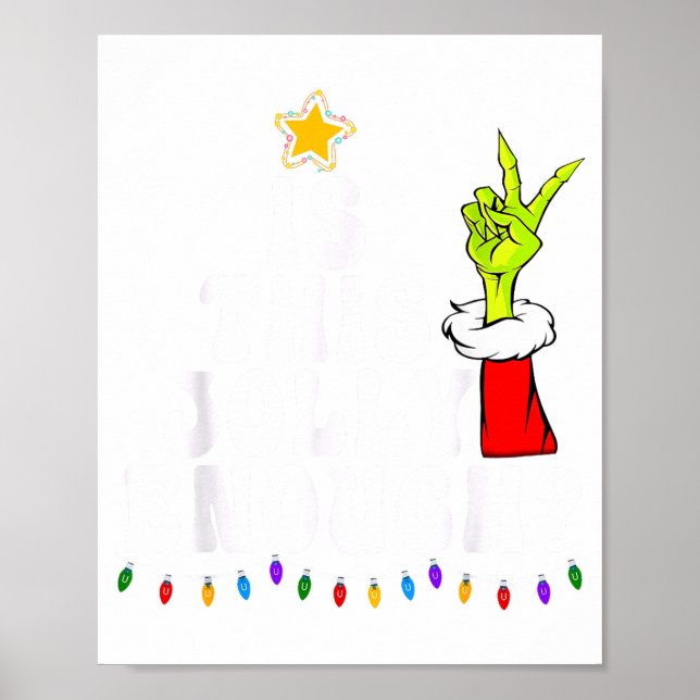 Is This Jolly Enough Green Merry Christmas Tree Li Poster (Framsidan)