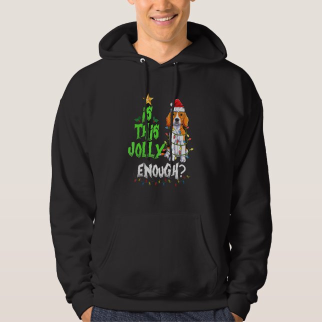 Is This Jolly Enough Noel Beagle Merry Christmas Hoodie (Framsida)
