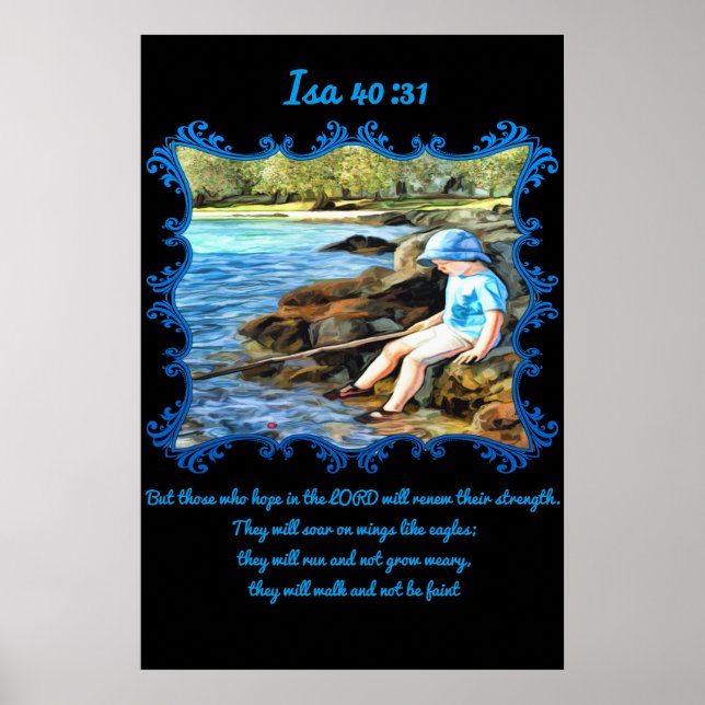 Isa 40:31 Pojke-fiske i floden. Poster (Framsidan)