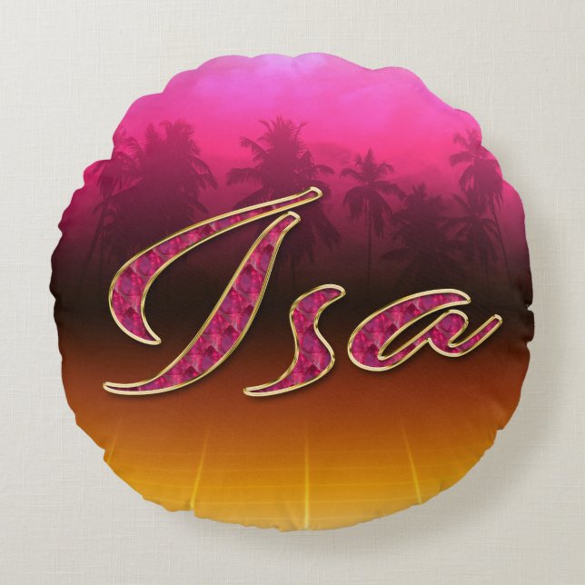 Isa Vorname Name golden pink Kissen Rund Kudde (Framsidan)