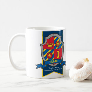 Isaac brev I öraldry Red Blue namn Kaffemugg