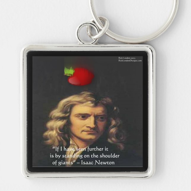 Isaac Newton "Giants Shoulders" Wisdom Gifts & Tee Fyrkantig Silverfärgad Nyckelring (Framsidan)