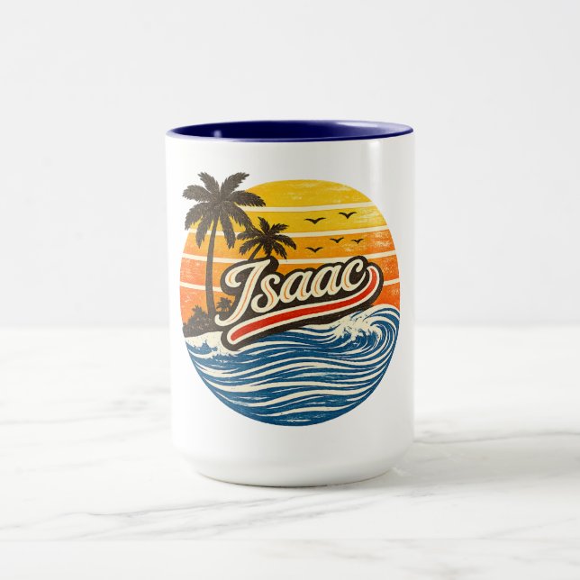 Isaac Retro Solnedgång Namn Design Mugg (Center)