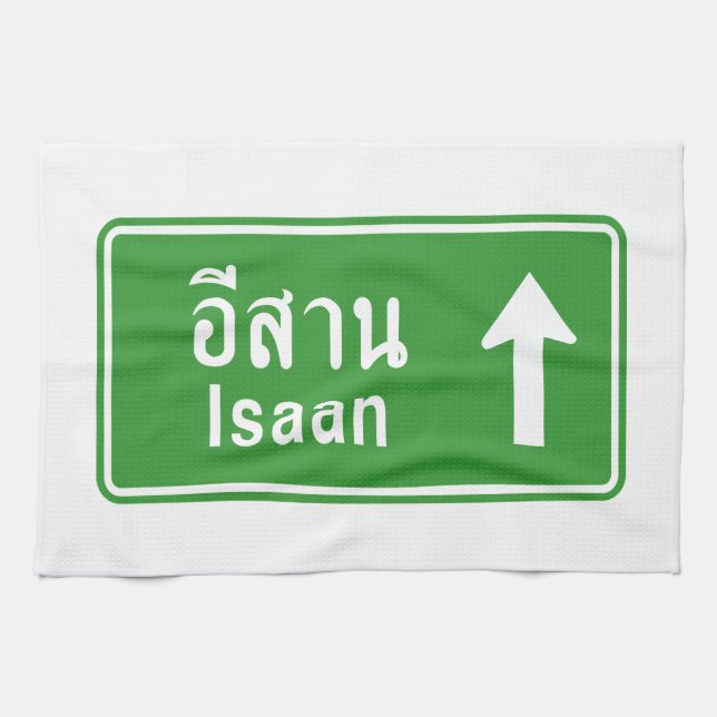 Isaan Ahead ⚠ Thai Highway Traffic Sign ⚠ Kökshandduk (Horisontell)