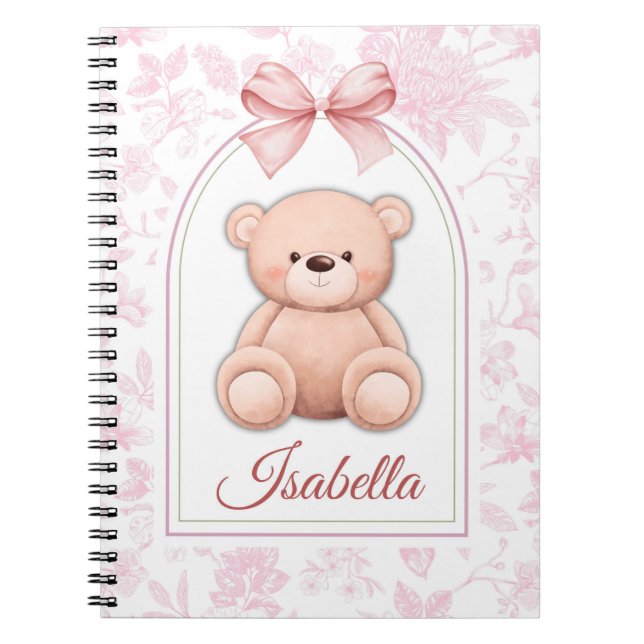 Isabella | Anpassningsbar Rosa Nalle Försörjningsd Anteckningsbok (Framsidan)