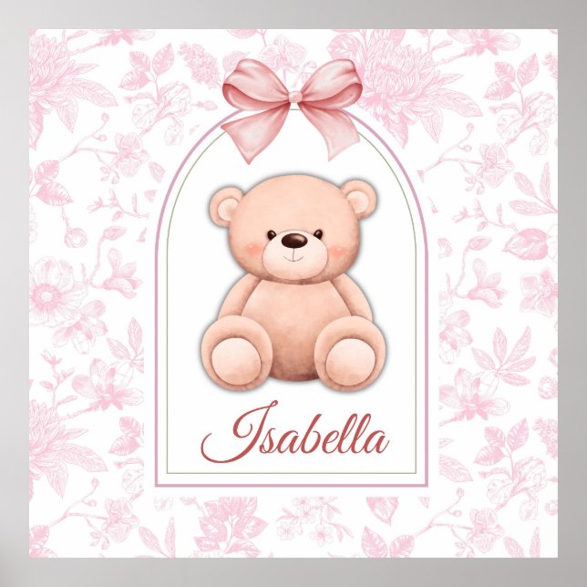 Isabella | Anpassningsbar Rosa Nalle Försörjningsd Poster (Framsidan)