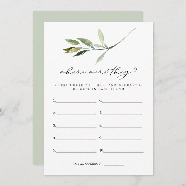 ISABELLA Boho Greenery var de spelade Möhippa Inbjudningar (Fram/baksida)