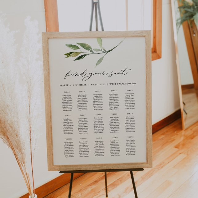 ISABELLA Elegant Boho Greenery Bordsplacering Poster (Skapare uppladdad)