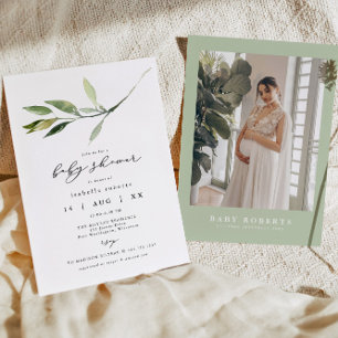 ISABELLA Elegant minimalist Grey Baby Shower Inbjudningar
