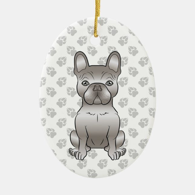 Isabella Fransk Bulldog / Frenchie Söt Hund & Text Julgransprydnad Keramik (Framsidan)