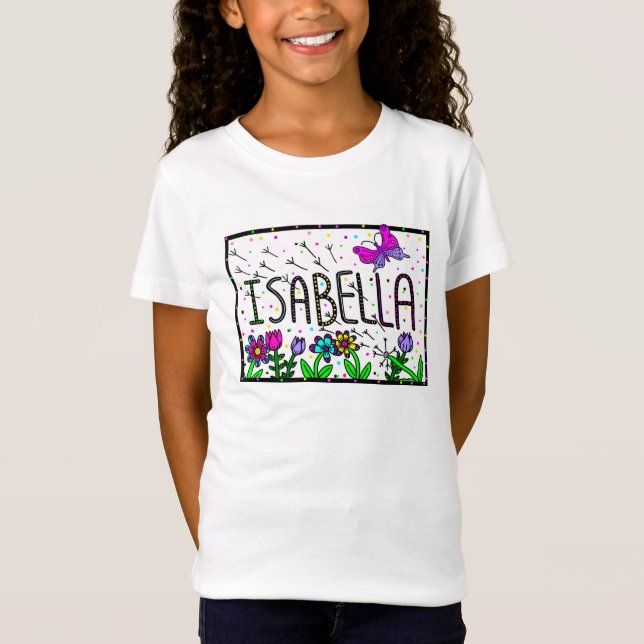 Isabella Girl's Namn, Whimsical Art Baby Bodysui T Shirt (Framsida)