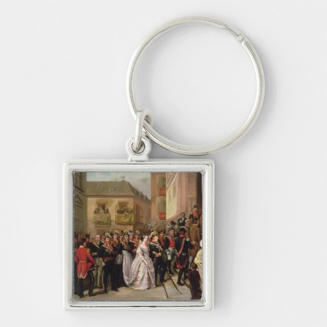 Isabella II av Spanien och henne make Fyrkantig Silverfärgad Nyckelring (Framsidan)