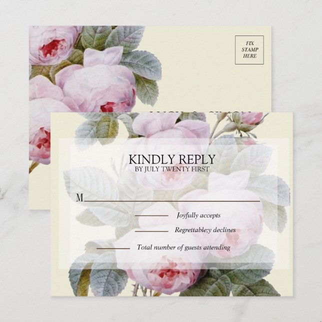 Isabella II Vintage Roses RSVP vykort (Fram/baksida)