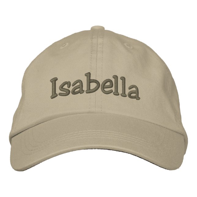 Isabella Namn Embroized Baseball Hat Cap - Khaki Broderad Keps (Framsida)