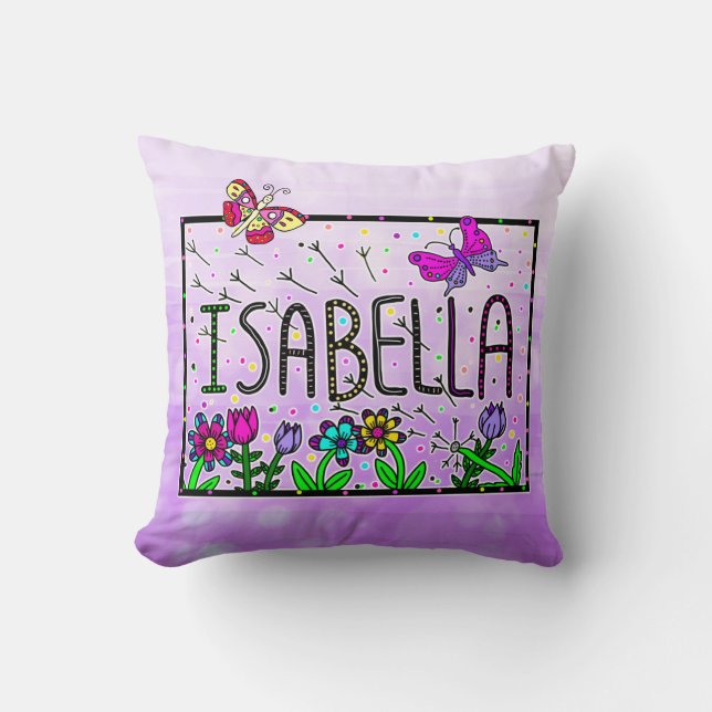 Isabella - Namn Isabella Whimsical Teckning Kudde (Framsida)