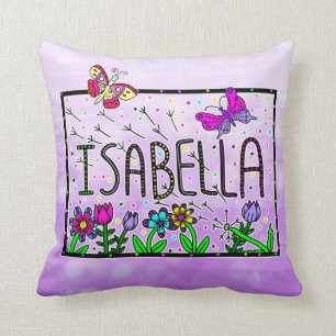 Isabella - Namn Isabella Whimsical Teckning Kudde