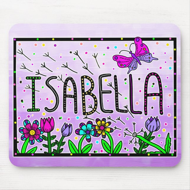 Isabella - Namn Isabella Whimsical Teckning Musmatta (Framsidan)