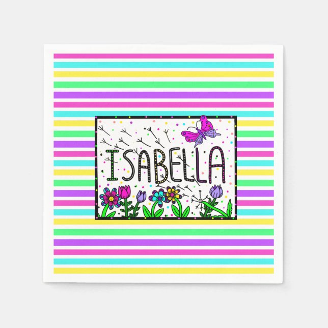 Isabella - Namn Isabella Whimsical Teckning Pappersservett (Framsidan)