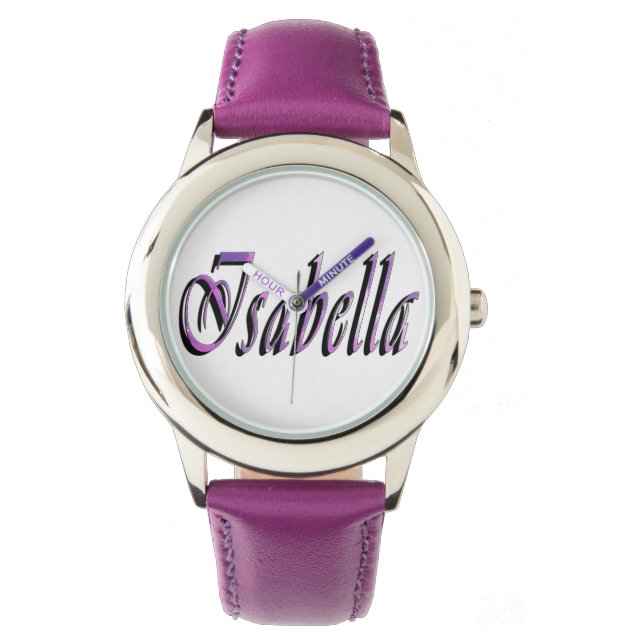 Isabella, Namn, Logotyp, Lila Leather Watch. Armbandsur (Framsida)