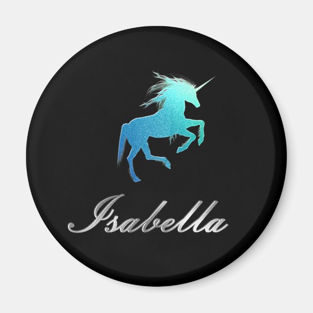 Isabella namn magnet - Glitter Unicorn, shiny (Framsidan)