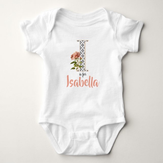 Isabella Namn Reveal Blommigt Brev Girl Whimsical T Shirt (Framsida)